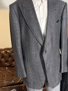 Tom Ford Shelton Peak Lapel Cashmere Prince ofWales Houndstooth Blazer 56 46R US